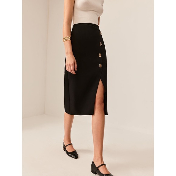 Commense Dresses & Skirts - Commense Metal-Detail Split Midi Skirt Black size L